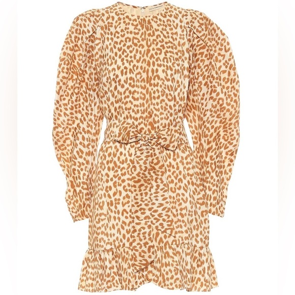 ULLA JOHNSON ROSARIO SILK LEOPARD PRINT MINI DRESS WITH PUFF SLEEVES SIZE 4 - Picture 8 of 16